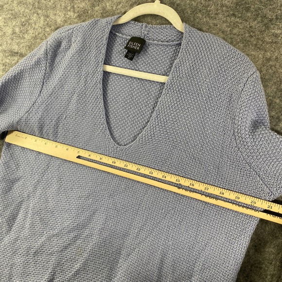 Eileen Fisher Sweater Medium Lavender Blue V-Neck Long Sleeve Knit Merino Wool - Picture 4 of 9